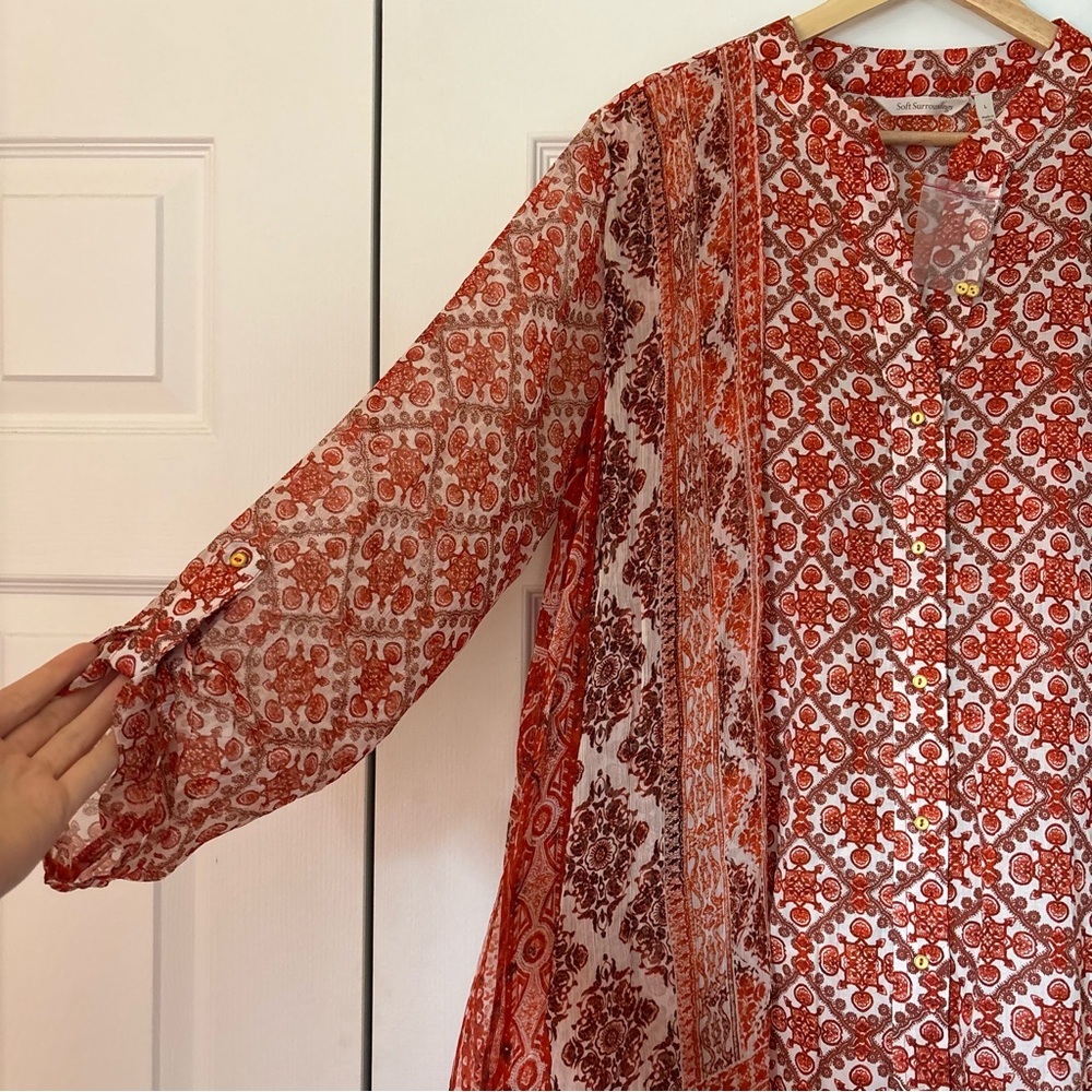 Soft Surroundings Paysan Button Front Tunic Blouse Top Boho Peasant Orange L - Picture 6 of 9
